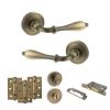 Old English Wrexham Door Handle Pack (Bathroom Set - 3" CE Bathroom Lock, 3" Fire Rated Hinges x3) - Matt Antique Brass