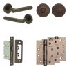 Complete Venice Door Handle Pack - Bathroom Lock (Standard Thumb Turn) - Dark Bronze - 65mm / 4-inch Hinges - JE-F5A3-DB