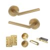 STATUS Alabama Door Handle Pack (Bathroom Set - 3" CE Bathroom Lock, 4" Slim Knuckle Hinges x2) - Satin Brass