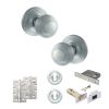 Old English Ripon Door Knob Pack (Lock Set - 3" Latch & Deadlock, 4" Slim Knuckle Hinges x2) - Satin Chrome