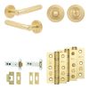 Complete Bari Door Handle Pack - Heavy Duty Tubular Bathroom (Standard Thumb Turn) - Satin Brass - 102mm / 3-inch Hinges - JE-D32B3-SB