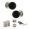 Old English Whitby Door Knob Pack (Lock Set - Horizontal Bathlock, 4" Slim Knuckle Hinges x2) - Polished Nickel