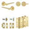 Complete Gio Door Handle Pack - Heavy Duty Tubular Bathroom (Plain Thumb Turn) - Satin Brass - 64mm / 3-inch Hinges - JE-E30B2-SB