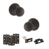 Old English Ripon Door Knob Pack (Latch Set - 4" HD Latch, 3" Fire Rated Hinges x3) - Urban Dark Bronze