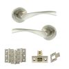Eco Aqua Door Handle Pack (Latch Set - 3" CE Latch, 3" Fire Rated Hinges x3) - Satin Nickel/Nickel Plate