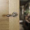 Old English Durham Lever Door Handle on Round Rose - Distressed Silver (Pair)