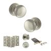 Old English Harrogate Door Knob Pack (Lock Set - Horizontal Bathlock, 3" Fire Rated Hinges x3) - Satin Nickel