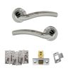 Eco Crest Door Handle Pack (Latch Set - 2.5" CE Latch, 4" Fire Rated Hinges x3) - Satin Chrome/Polished Chrome