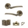 STATUS Indiana Door Handle Pack (Latch Set - 2.5" CE Latch, 3" Fire Rated Hinges x3) - Antique Brass