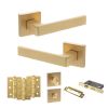 STATUS Montana Door Handle Pack (Bathroom Set - 3" CE Bathroom Lock, 3" Fire Rated Hinges x3) - Satin Brass