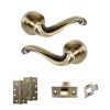 Old English Colchester Door Handle Pack (Latch Set - 2.5" CE Latch, 4" Slim Knuckle Hinges x2) - Antique Brass