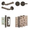 Complete Classic Door Handle Pack - Bathroom Lock (Plain Thumb Turn) - Dark Bronze - 76mm / 4-inch Hinges - JE-A6A2-DB