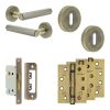 Complete Hex Door Handle Pack - Sashlock - Antique Brass - 65mm / 4-inch Hinges - JE-C7A8-AB