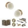 Old English Skipton Door Knob Pack (Lock Set - 3" Latch & Deadlock, 3" Fire Rated Hinges x3) - Antique Brass