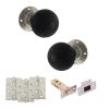 Old English Whitby Door Knob Pack (Latch Set - 4" HD Latch, 4" Fire Rated Hinges x3) - Satin Nickel