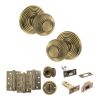 Old English Ripon Door Knob Pack (Bathroom Set - 4" Deadbolt, 4" Fire Rated Hinges x3) - Matt Antique Brass