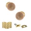 Old English Bridlington Door Knob Pack (Latch Set - 3" HD Latch, 3" Fire Rated Hinges x3) - Polished Brass