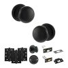 Old English Harrogate Door Knob Pack (Bathroom Set - 3" Deadbolt, 4" Fire Rated Hinges x3) - Matt Black
