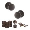 Old English Harrogate Door Knob Pack (Lock Set - Horizontal Bathlock, 3" Fire Rated Hinges x3) - Urban Dark Bronze