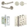 Complete Midtown Door Handle Pack - Bathroom Lock (Plain Thumb Turn) - Satin Nickel - 76mm / 4-inch Hinges - JE-G6A2-SN
