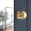 Reeded 60mm Rim/Mortice Door Knob Aged Brass