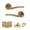 STATUS Indiana Door Handle Pack (Latch Set - 2.5" CE Latch, 4" Fire Rated Hinges x3) - Satin Brass