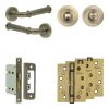 Complete Classic Door Handle Pack - Bathroom Lock (Standard Thumb Turn) - Antique Brass - 65mm / 4-inch Hinges - JE-A5A3-AB