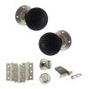 Old English Whitby Door Knob Pack (Lock Set - Horizontal Bathlock, 3" Fire Rated Hinges x3) - Satin Nickel