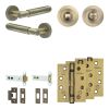 Complete Bloom Door Handle Pack - Heavy Duty Tubular Bathroom (Standard Thumb Turn) - Antique Brass - 102mm / 4-inch Hinges - JE-B32A3-AB