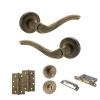 Old English Warwick Door Handle Pack (Bathroom Set - 2.5" CE Bathroom Lock, 4" Slim Knuckle Hinges x2) - Matt Antique Brass