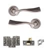 Old English Richmond Door Handle Pack (Latch Set - 2.5" CE Latch, 4" Fire Rated Hinges x3) - Distressed Silver