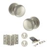 Old English Harrogate Door Knob Pack (Lock Set - Horizontal Sashlock, 3" Fire Rated Hinges x3) - Satin Nickel