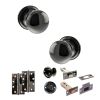 Old English Harrogate Door Knob Pack (Bathroom Set - 4" Deadbolt, 4" Slim Knuckle Hinges x2) - Black Nickel