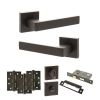 STATUS Montana Door Handle Pack (Bathroom Set - 2.5" CE Bathroom Lock, 4" Fire Rated Hinges x3) - Urban Dark Bronze