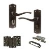 Old English Warwick Door Handle Pack (Bathroom Set - 3" CE Bathroom Lock, 4" Fire Rated Hinges x3) - Urban Dark Bronze