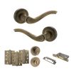 Old English Warwick Door Handle Pack (Bathroom Set - 3" CE Bathroom Lock, 4" Fire Rated Hinges x3) - Matt Antique Brass