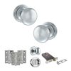 Old English Harrogate Door Knob Pack (Lock Set - Horizontal Bathlock, 3" Fire Rated Hinges x3) - Polished Chrome