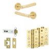 Complete Bari Door Handle Pack - Heavy Duty Latch - Satin Brass - 102mm / 3-inch Hinges - JE-D22B-SB