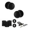 Old English Harrogate Door Knob Pack (Lock Set - Horizontal Sashlock, 4" Fire Rated Hinges x3) - Matt Black
