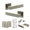 Senza Pari Panetti Door Handle Pack (Euro Lock Set - 3" CE Sashlock, 3" Fire Rated Hinges x3) - Satin Nickel