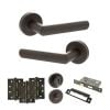 STATUS Carolina Door Handle Pack (Bathroom Set - 3" CE Bathroom Lock, 4" Fire Rated Hinges x3) - Urban Dark Bronze