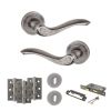 Old English Warwick Door Handle Pack (3 Lever Lock Set - 3" CE Sashlock, 3" Fire Rated Hinges x3) - Distressed Silver