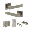 Senza Pari Panetti Door Handle Pack (Bathroom Set - 3" CE Bathroom Lock, 4" Slim Knuckle Hinges x2) - Satin Nickel