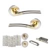 STATUS Indiana Door Handle Pack (Bathroom Set - 3" CE Bathroom Lock, 4" Fire Rated Hinges x3) - Satin Nickel/Polished Brass