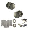 Old English Harrogate Door Knob Pack (Lock Set - 3" Latch & Deadlock, 4" Fire Rated Hinges x3) - Matt Gun Metal
