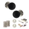 Old English Whitby Door Knob Pack (Lock Set - 3" Latch & Deadlock, 4" Slim Knuckle Hinges x2) - Satin Nickel