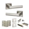 Senza Pari Davoli Door Handle Pack (Euro Lock Set - 3" CE Sashlock, 3" Fire Rated Hinges x3) - Satin Nickel