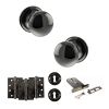 Old English Harrogate Door Knob Pack (Lock Set - Horizontal Sashlock, 4" Fire Rated Hinges x3) - Black Nickel
