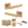 STATUS Montana Door Handle Pack (Bathroom Set - 2.5" CE Bathroom Lock, 4" Fire Rated Hinges x3) - Satin Brass