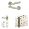 Complete Bloom Door Handle Pack - Heavy Duty Latch - Satin Nickel - 76mm / 4-inch Hinges - JE-B21A-SN